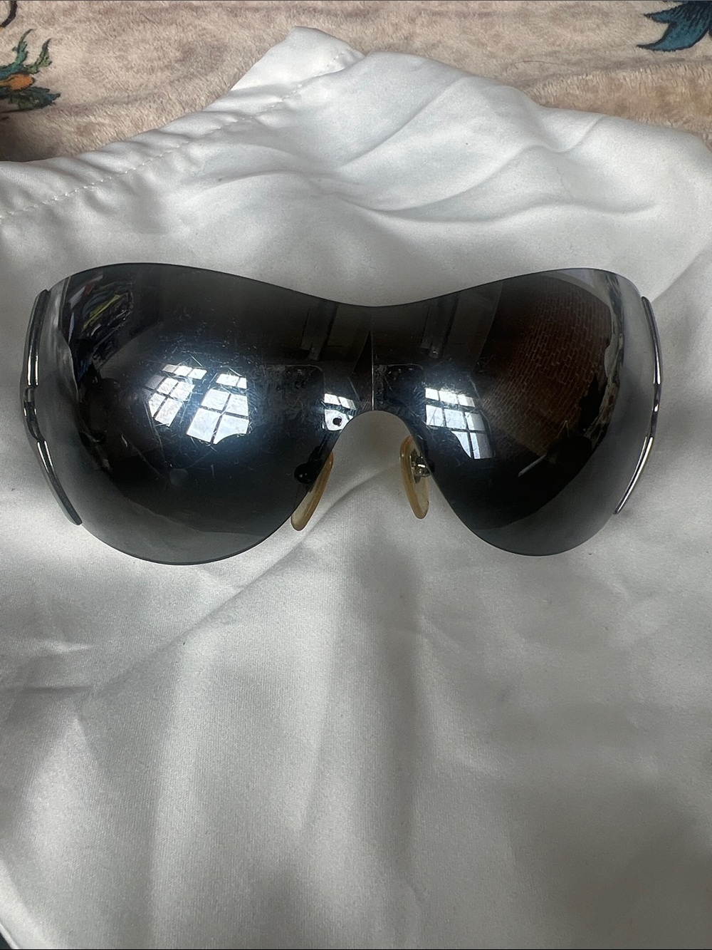Authentic Bvlgari Rimless Shield Wrap Sunglasses — Silver Logo + Original Case